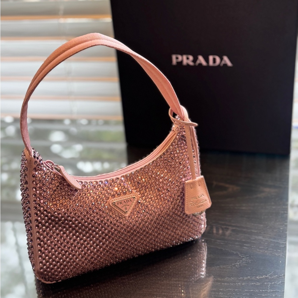 Prada pink satin crystal Shoulder Bag